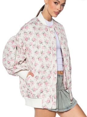 AKIRA Palace Drive Floral Oversized Bomber Jacket NWT Small